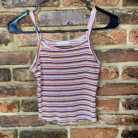 Active USA Multicolored Striped Ribbed Knit Sleeveless Crop Tank Top Size Small - Picture 1 of 4